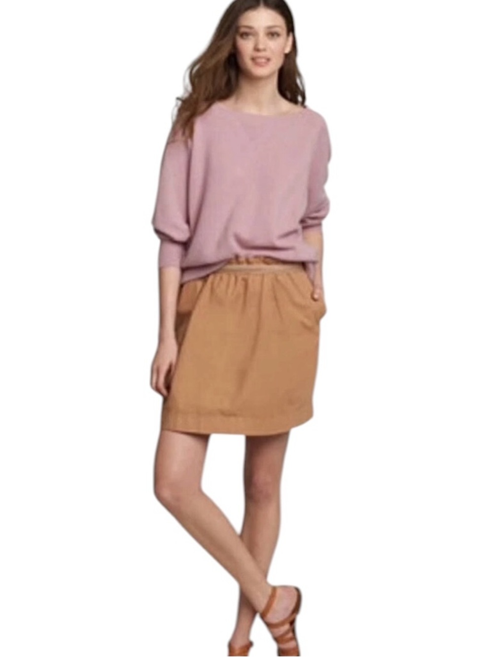 EUC J.Crew Wool Blend Mini Skirt Size 4 Neutral‎ Tan Elastic Waist
